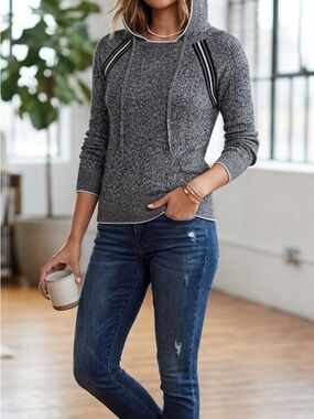Victoria's Secret Black & Gray Marled Hooded Sweater